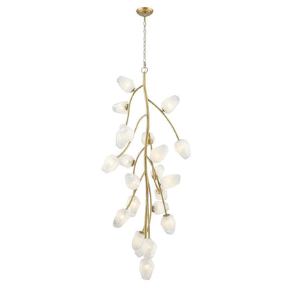 22-Light gold iron frame chandelier with white glass shades