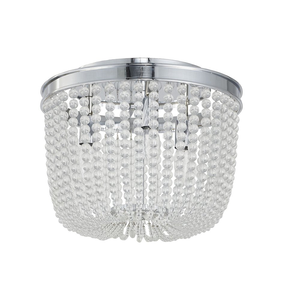 3-Light Chrome Semi Flush Mount With Clear Glass Beads