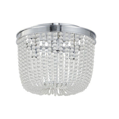 3-Light Chrome Semi Flush Mount With Clear Glass Beads