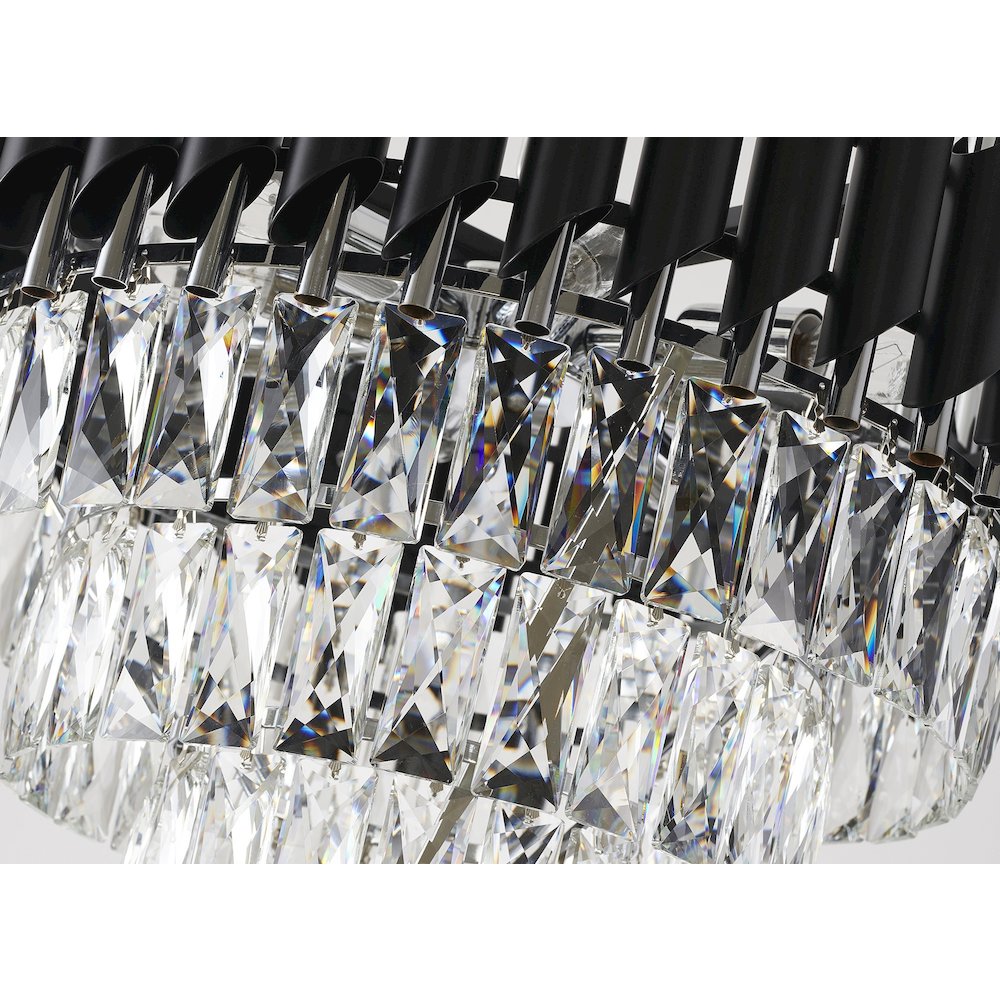 8-Light Chrome And Black Chandelier With Clear Crystals