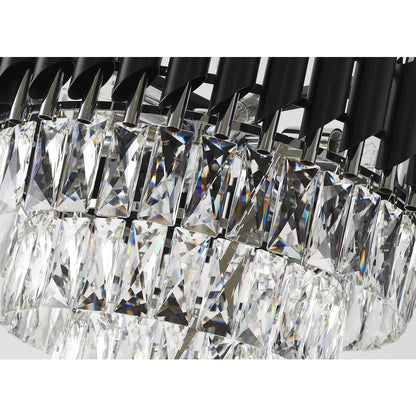 8-Light Chrome And Black Chandelier With Clear Crystals