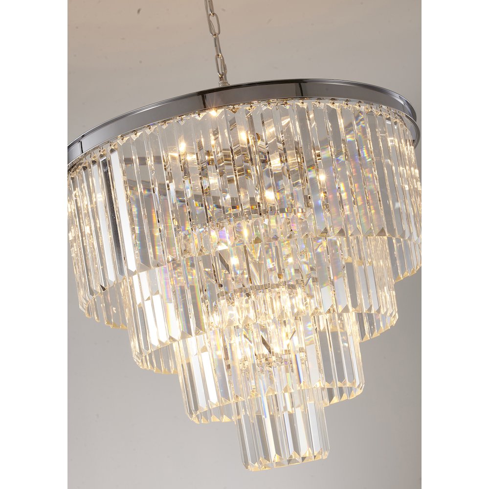 12-Light Chrome Chandelier With Clear Hanging Crystal