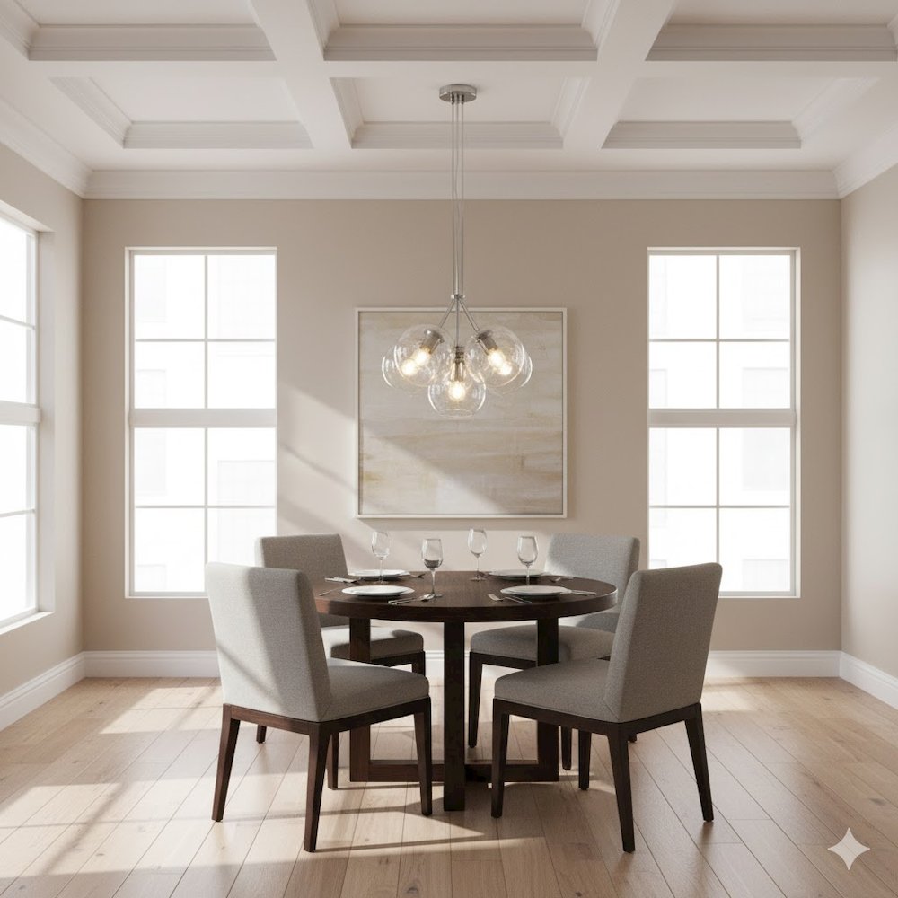 7-Light Satin Nickel Chandelier With Droplet Clear Glass Shades