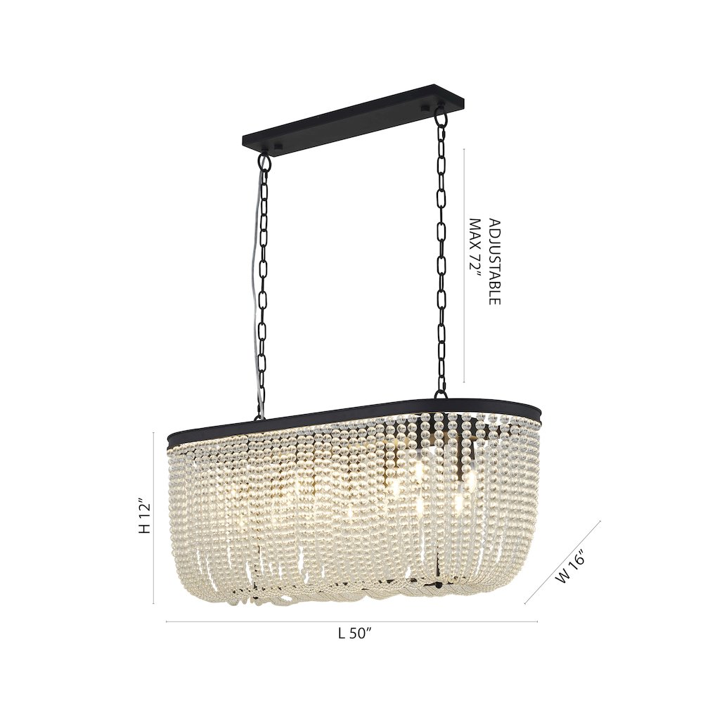 6-Light Satin Black Oval Chandelier With Clear Beaded hanging Crystals