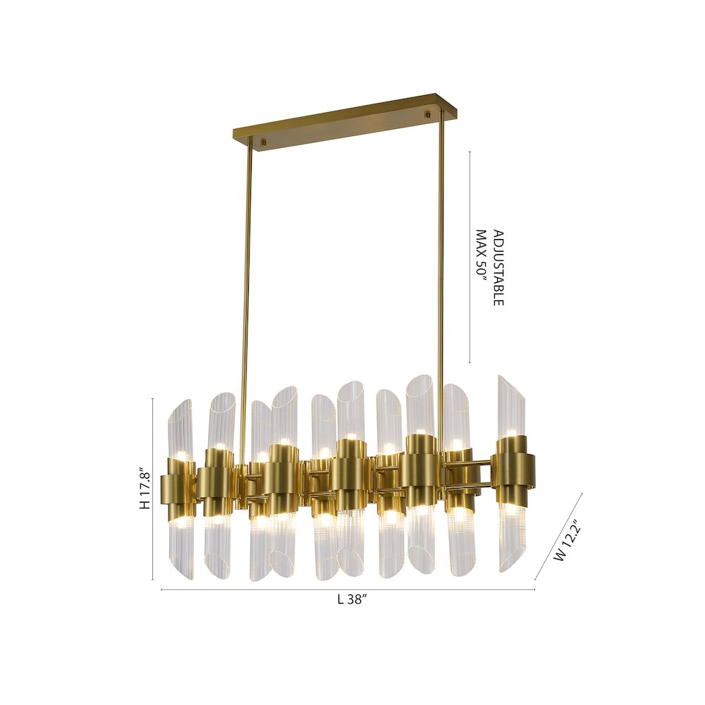 20-Light Satin Brass Iron Chandelier With Glass Shades