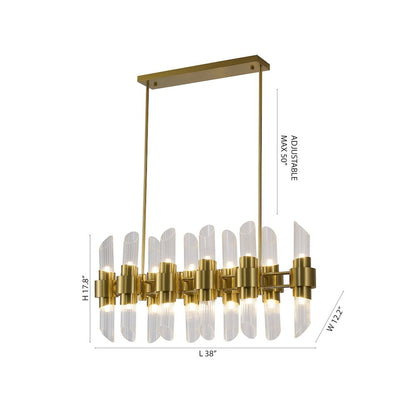 20-Light Satin Brass Iron Chandelier With Glass Shades