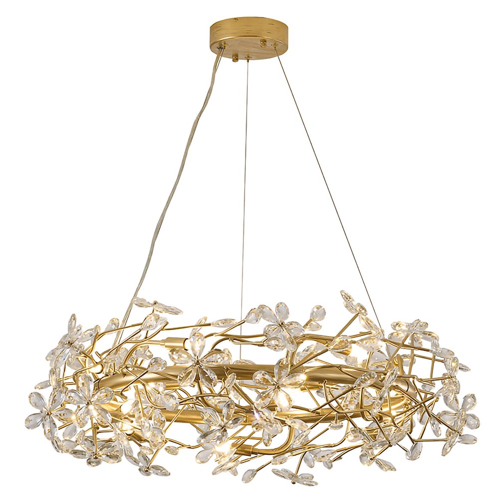 12-Light Gold Aluminum Chandelier With Clear Crystals
