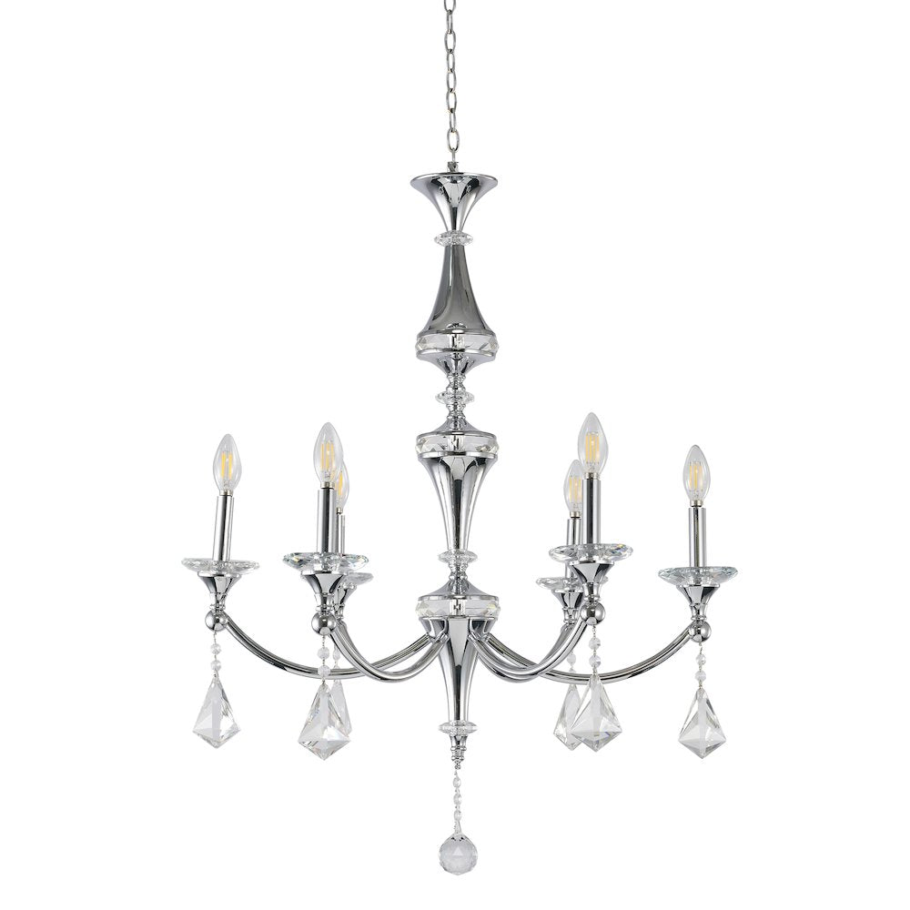 6-Light Chrome Chandelier With Clear And Champagne Crystals