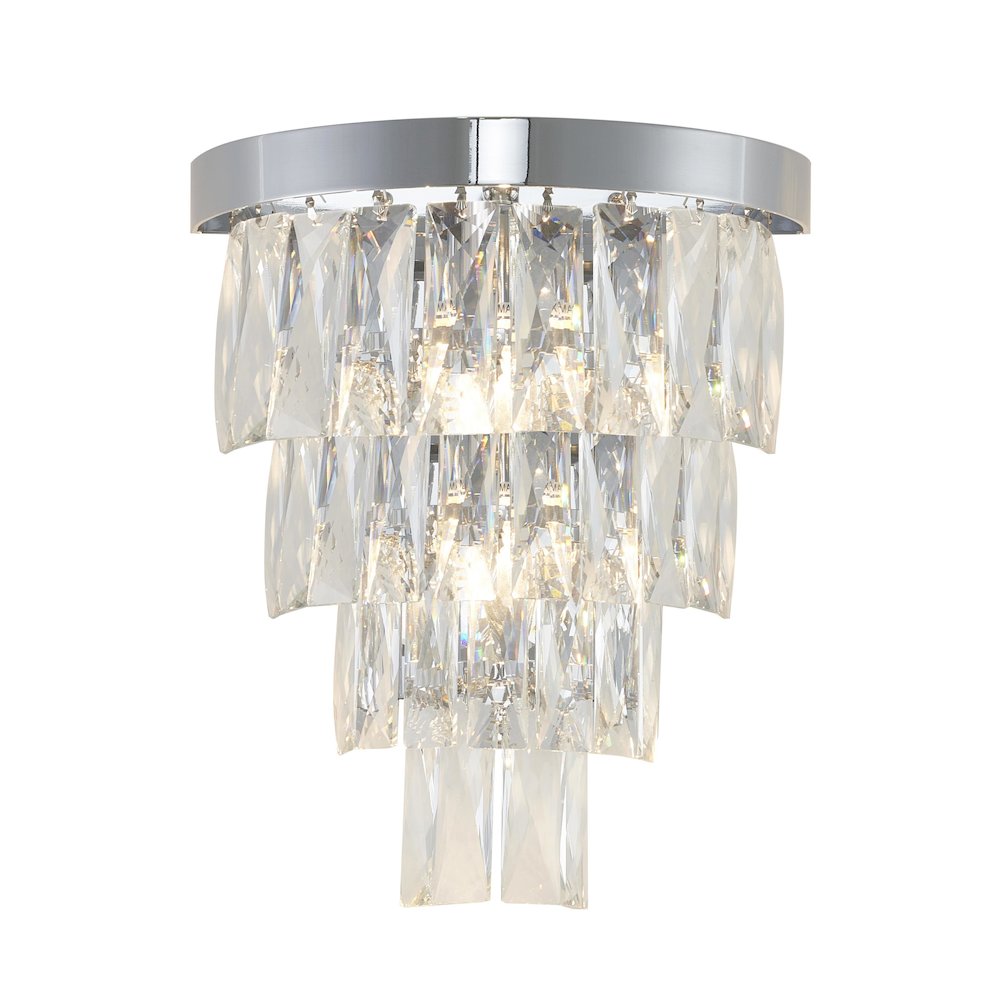 3-Light Chrome Wall Sconce With Clear Hanging Crystals