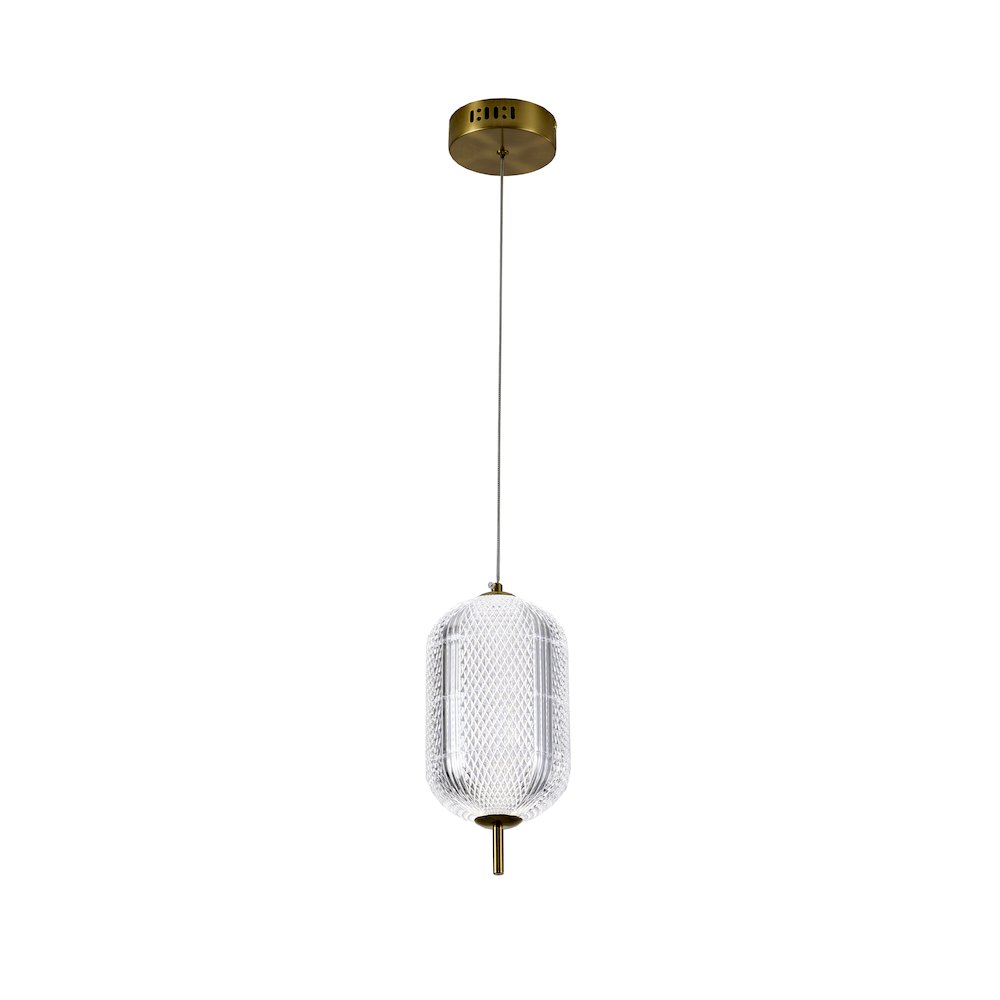 1-Light Brass Dimmable LED Single Pendant With A Clear PC Shade