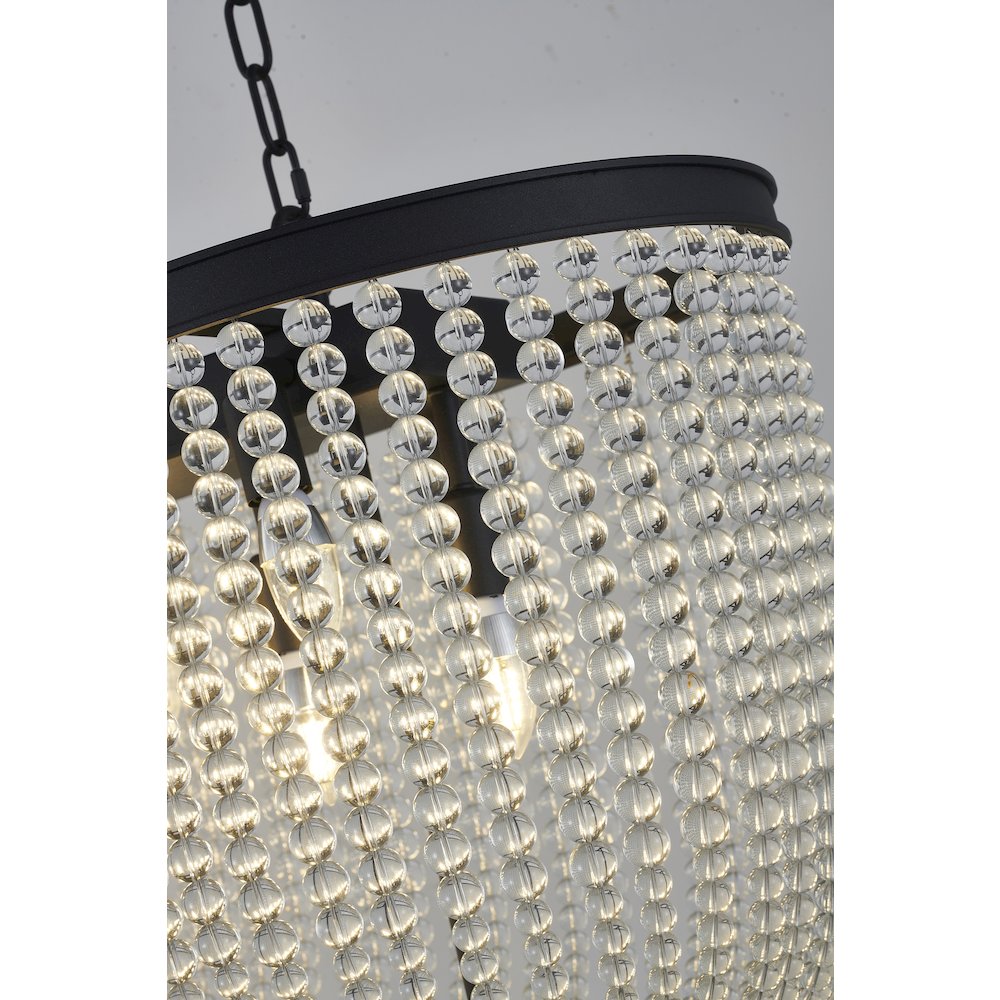 6-Light Satin Black Oval Chandelier With Clear Beaded hanging Crystals