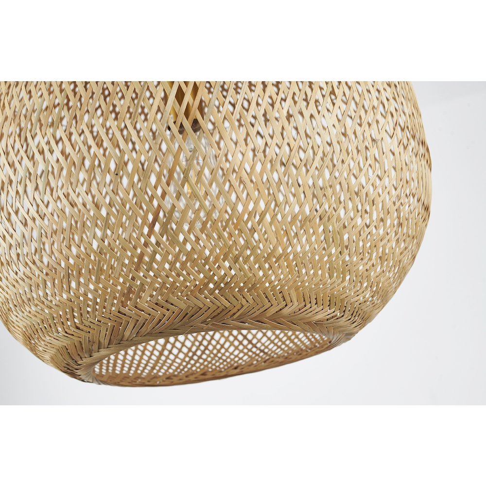 1-Light Brass Pendant With A Bamboo Wood Weaved Basket Shade