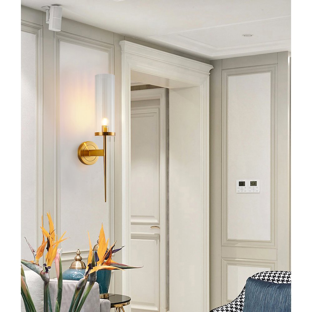 1-Light Antique Brass Metal Wall Sconce With A Clear Glass Shade