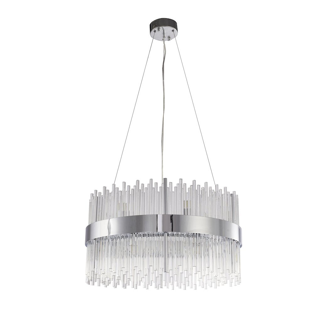 14-Light Chrome Chandelier With Clear Glass Rods