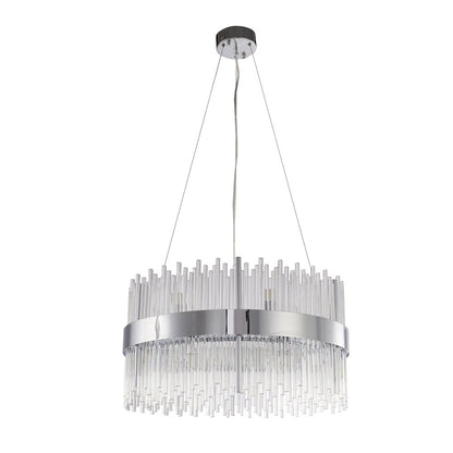 14-Light Chrome Chandelier With Clear Glass Rods