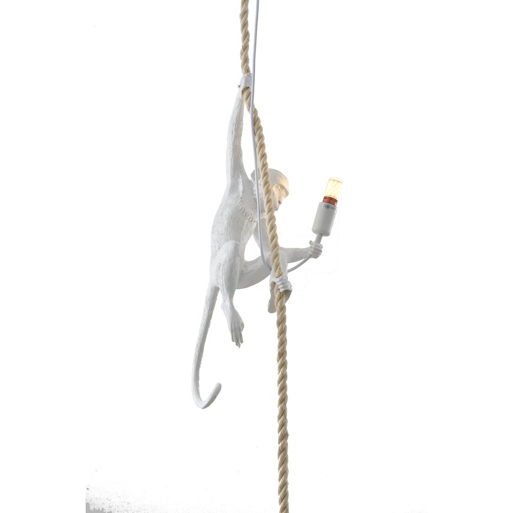 1-Light White Resin Monkey Pendant With A Brown Rope