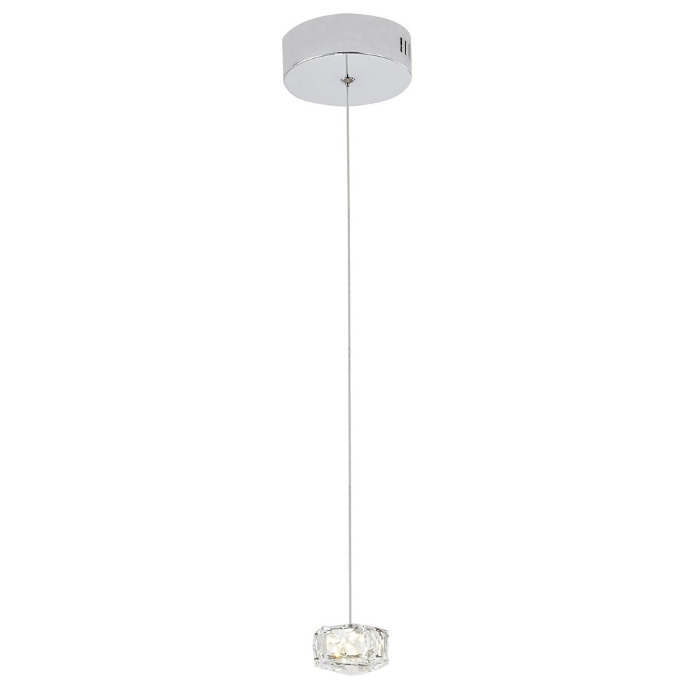 1-Light Chrome LED Pendant With Clear Crystals