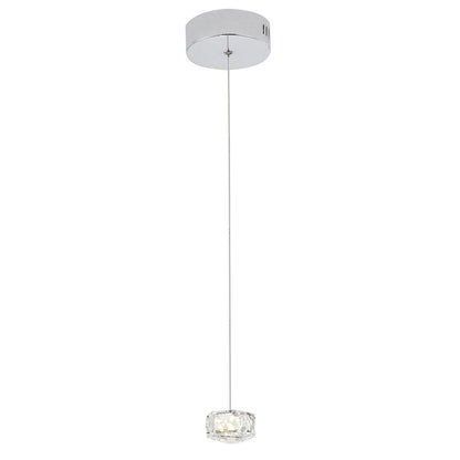 1-Light Chrome LED Pendant With Clear Crystals
