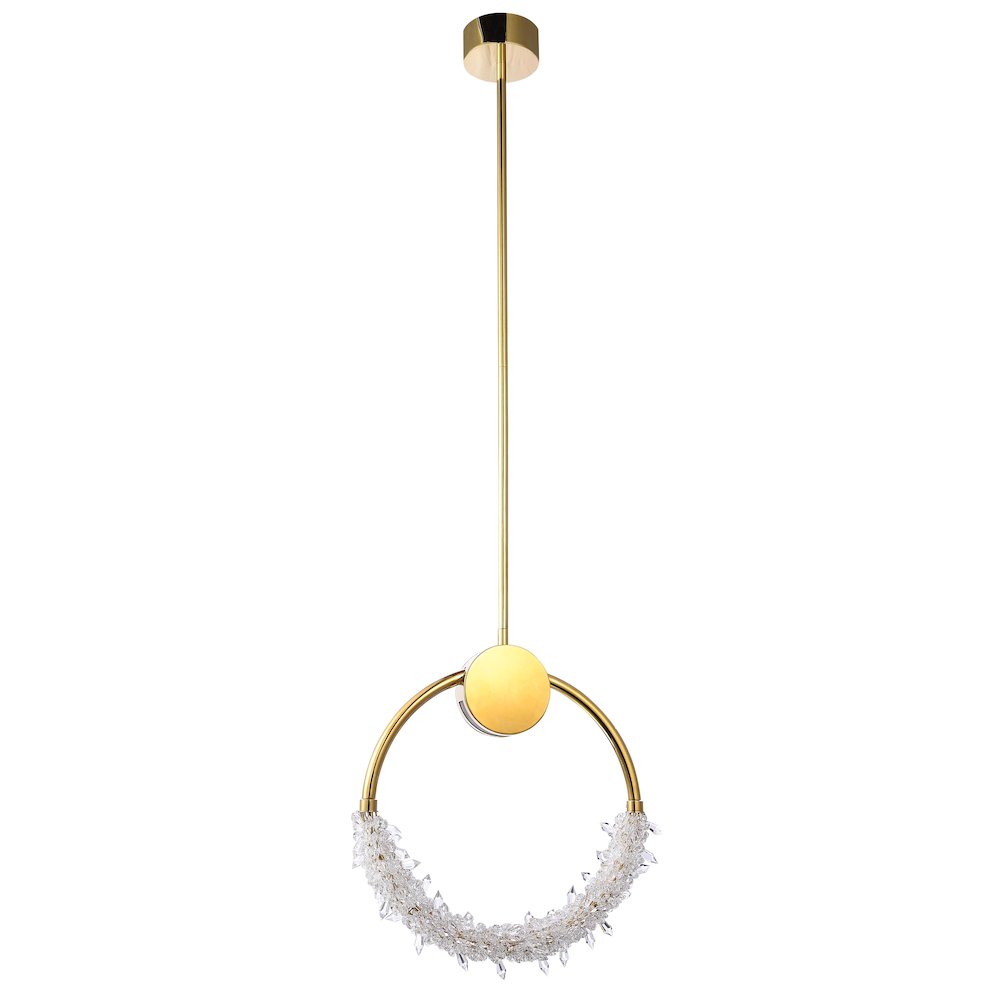 1-Light Gold LED Pendant With Clear Crystal Beading