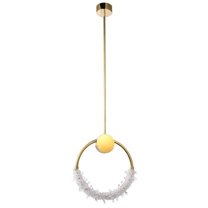 1-Light Gold LED Pendant With Clear Crystal Beading