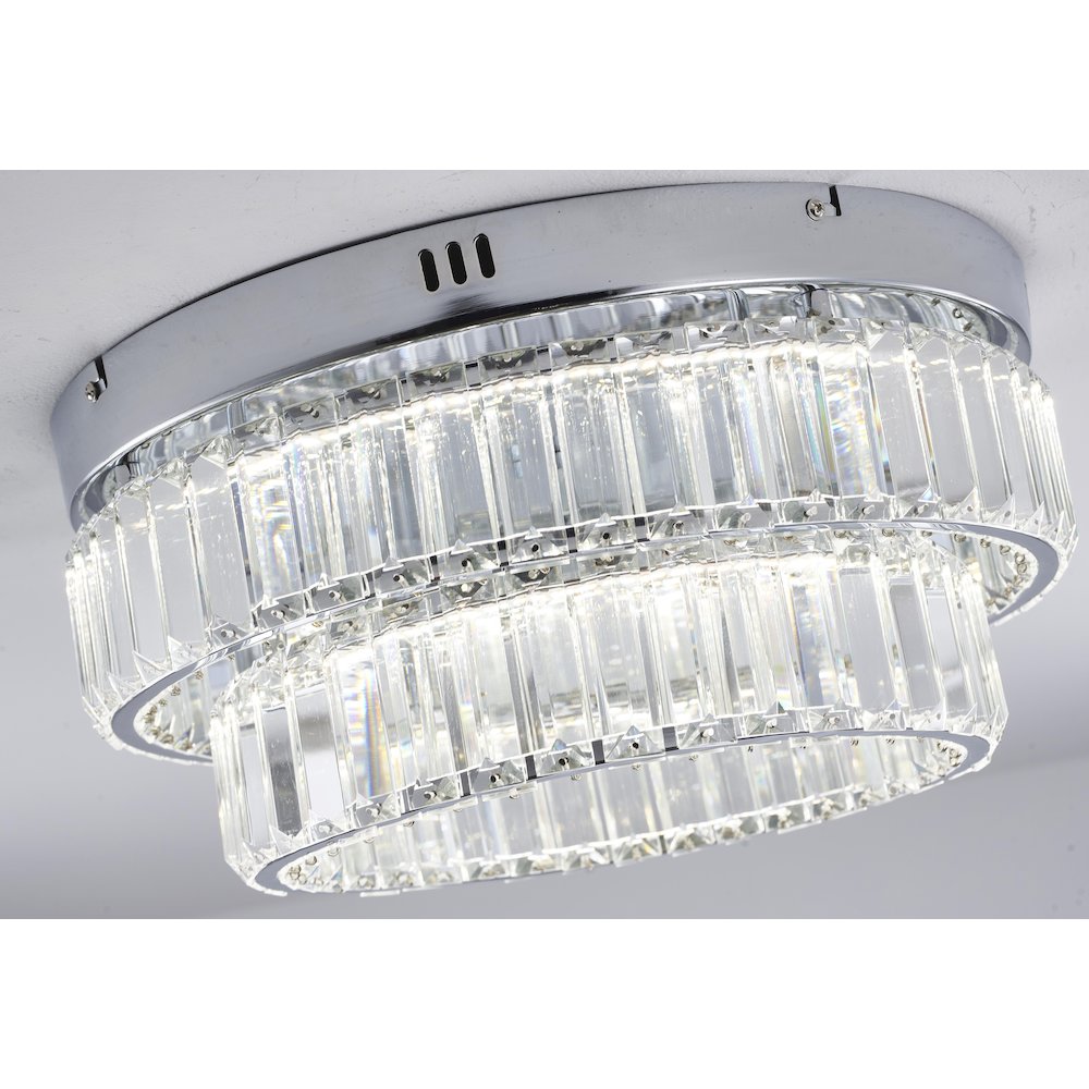 2-Light Chrome Dimmable LED Flush Mount With Clear Crystals