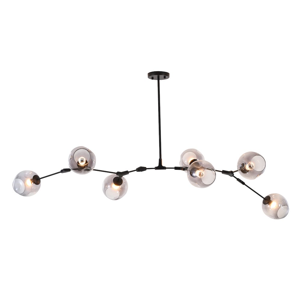 7-Light Black Metal Chandelier With Smoke Glass Shades