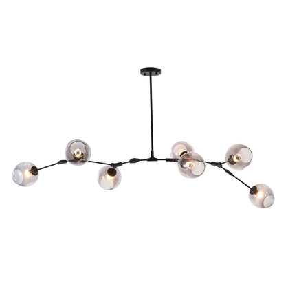 7-Light Black Metal Chandelier With Smoke Glass Shades