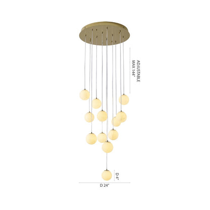 12-Light Brass Stainless Steel Chandelier With Alabaster Pendants