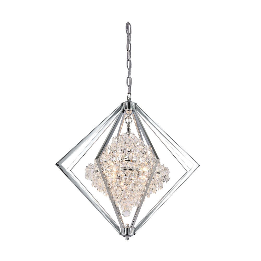 4-Light Chrome Metal Chandelier With Clear Crystals