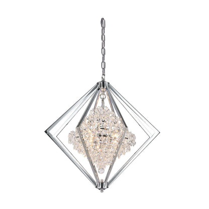 4-Light Chrome Metal Chandelier With Clear Crystals