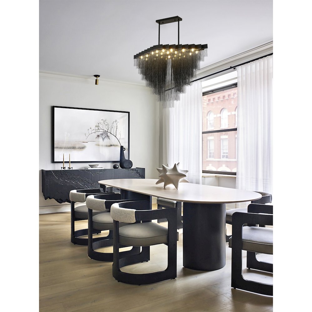 24-Light Satin Black Chandelier With Hanging Aluminum Chains