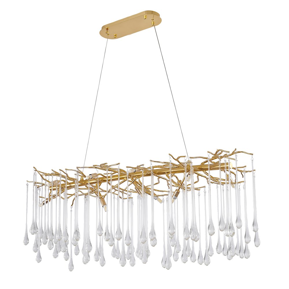 12-Light Gold Aluminum Chandelier With Clear Glass Drops