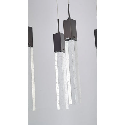 7-Light Matte Black Island Lighting With A Clear Bubble Crystal