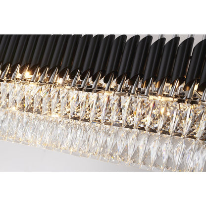 12-Light black and chrome chandelier with clear hanging crystals
