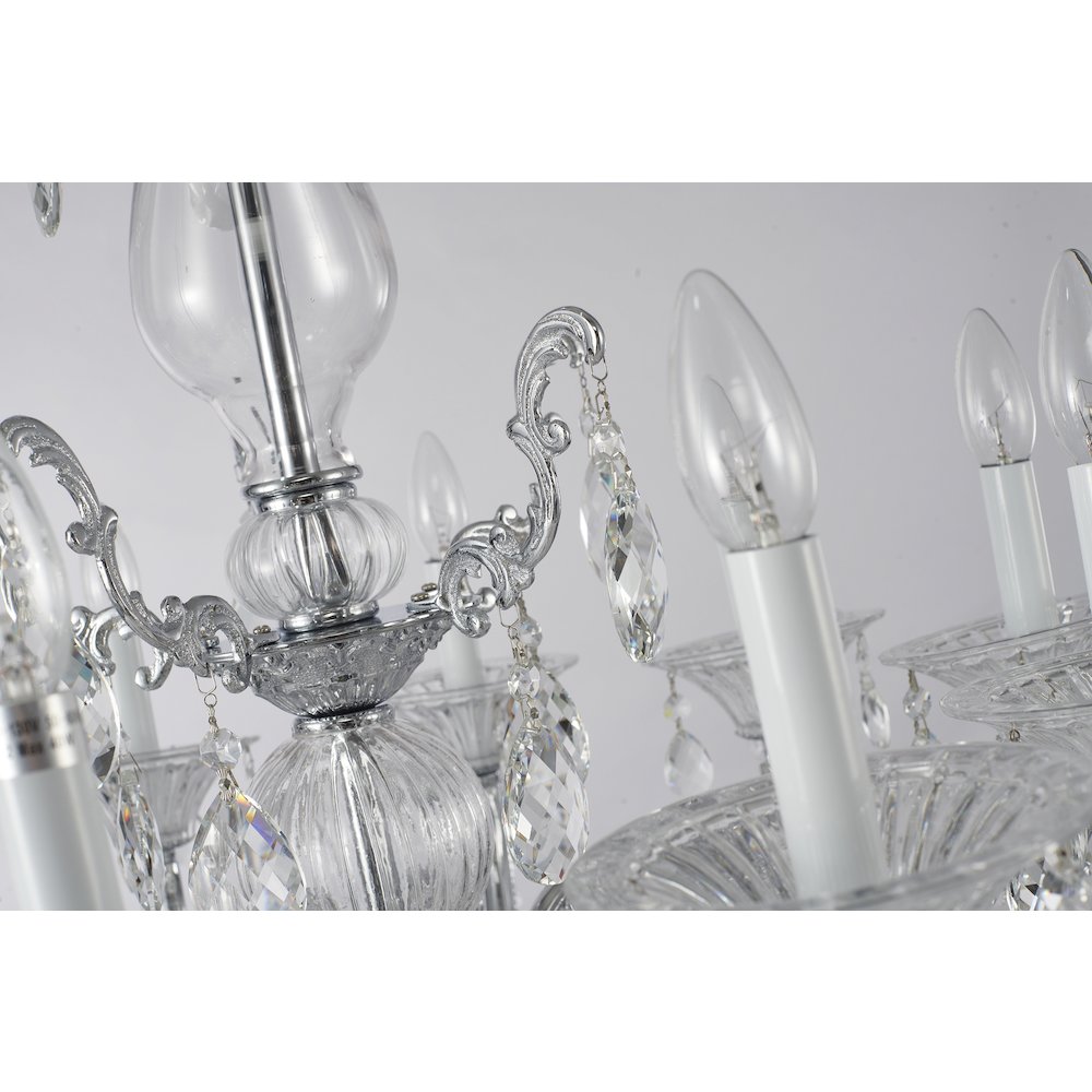10-Light Chrome Metal Chandelier With Clear Hanging Crystals