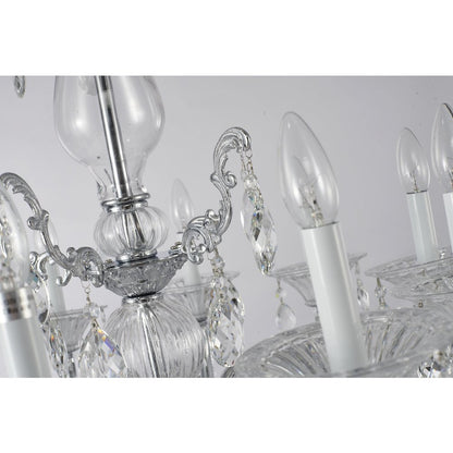 10-Light Chrome Metal Chandelier With Clear Hanging Crystals