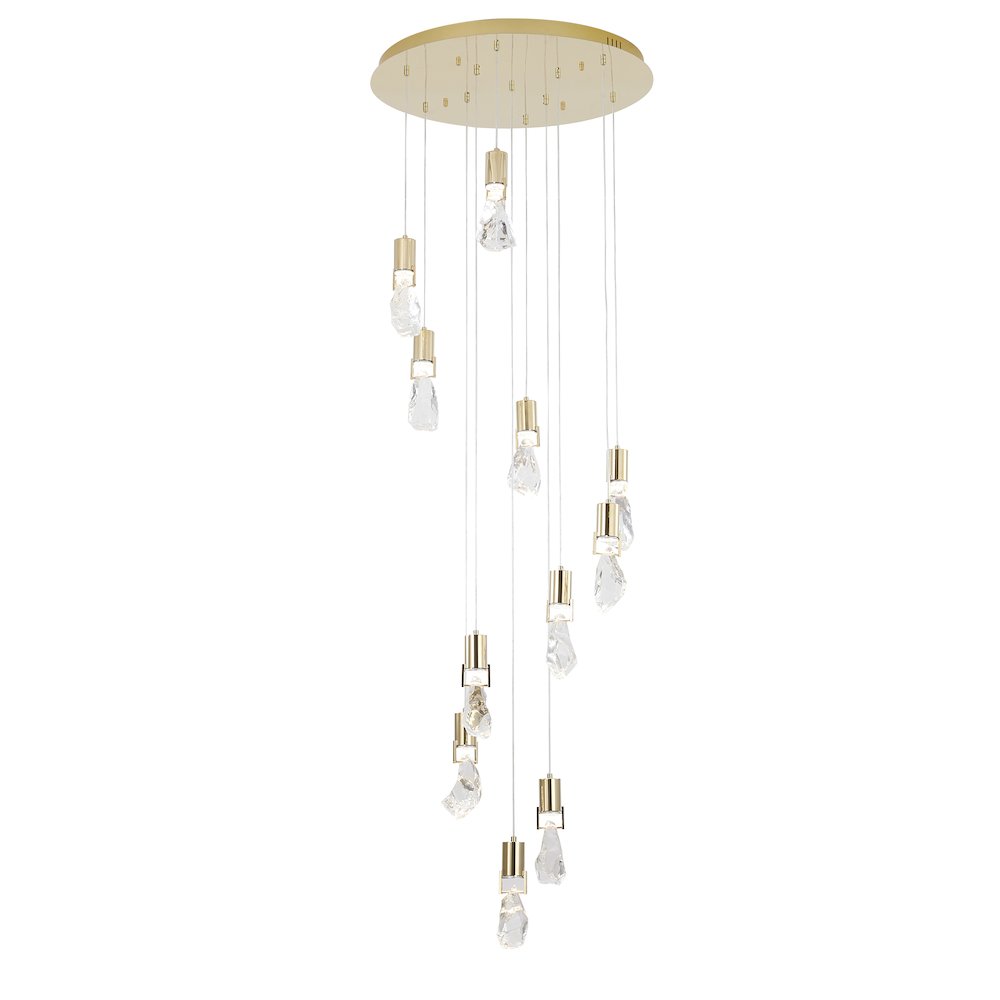 11-Light Brushed Gold Chandelier With Clear Crystal Stones