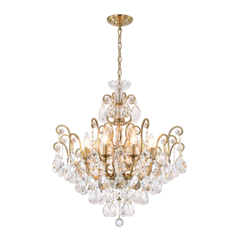 8-Light Antique Brass Chandelier With Clear Crystals