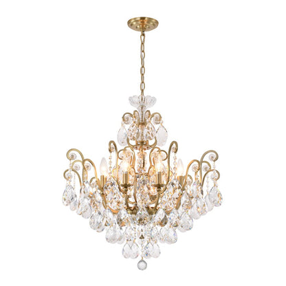 8-Light Antique Brass Chandelier With Clear Crystals