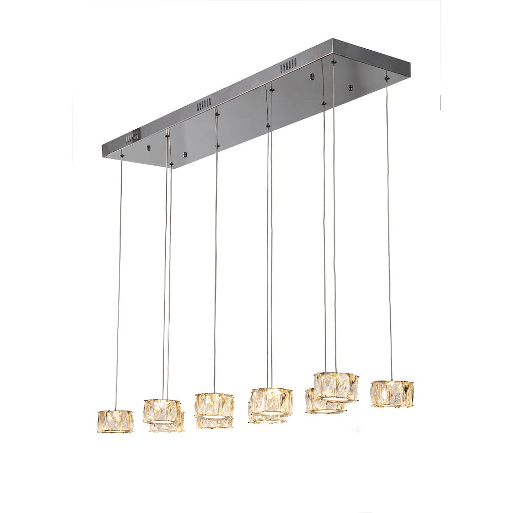 10-Light Chrome LED Chandelier With Clear Crystal Accents