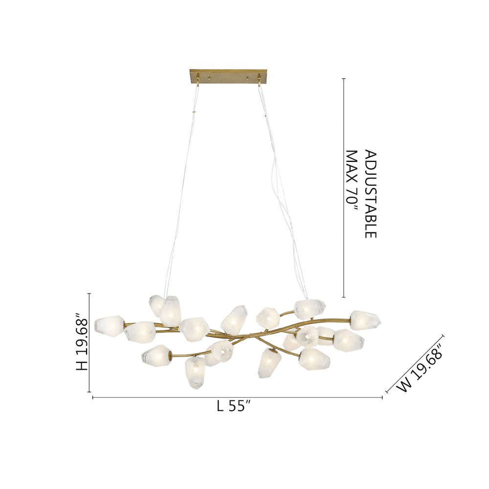 20-Light gold iron frame chandelier with white glass shades