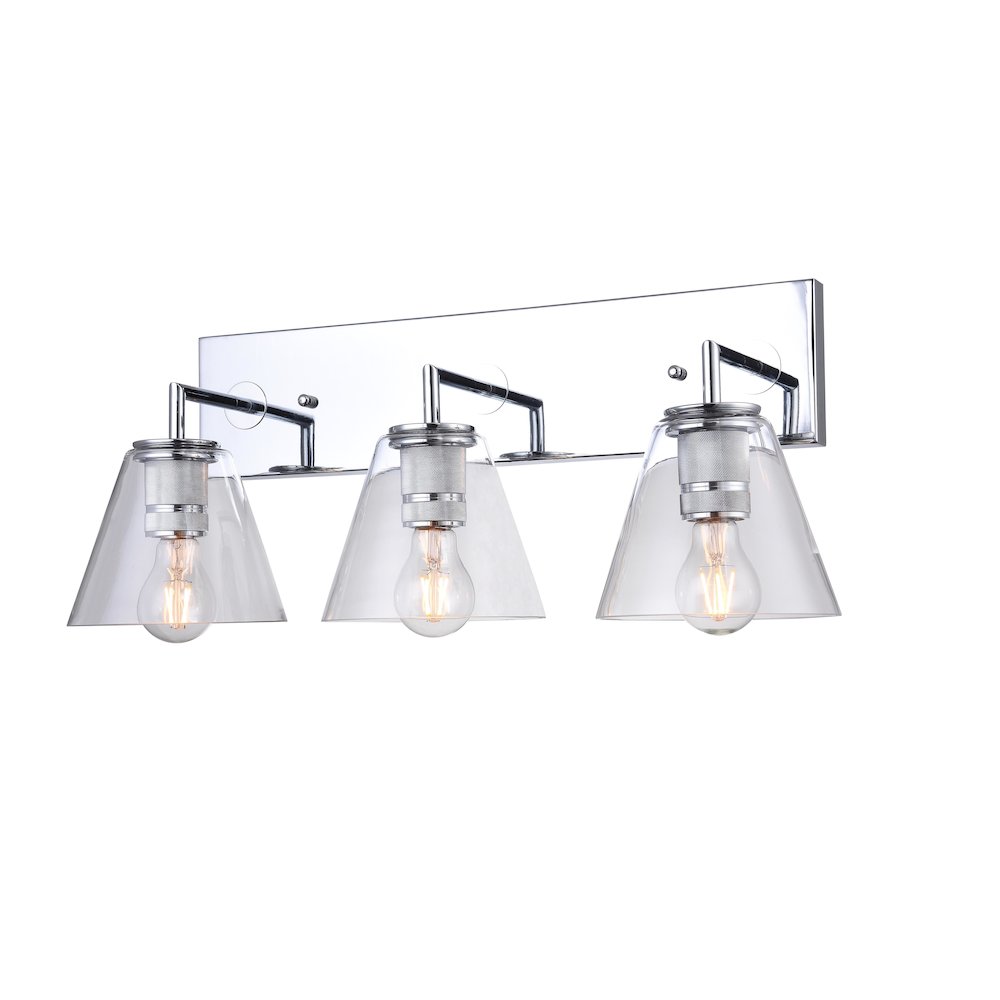 3-Light Chrome Metal Wall Sconce With Clear Glass Shades