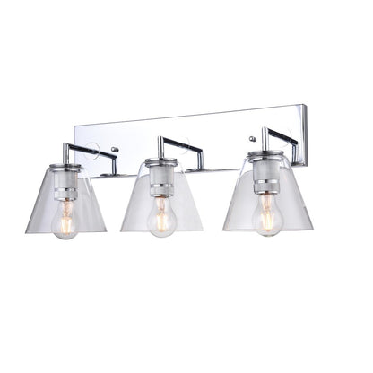 3-Light Chrome Metal Wall Sconce With Clear Glass Shades