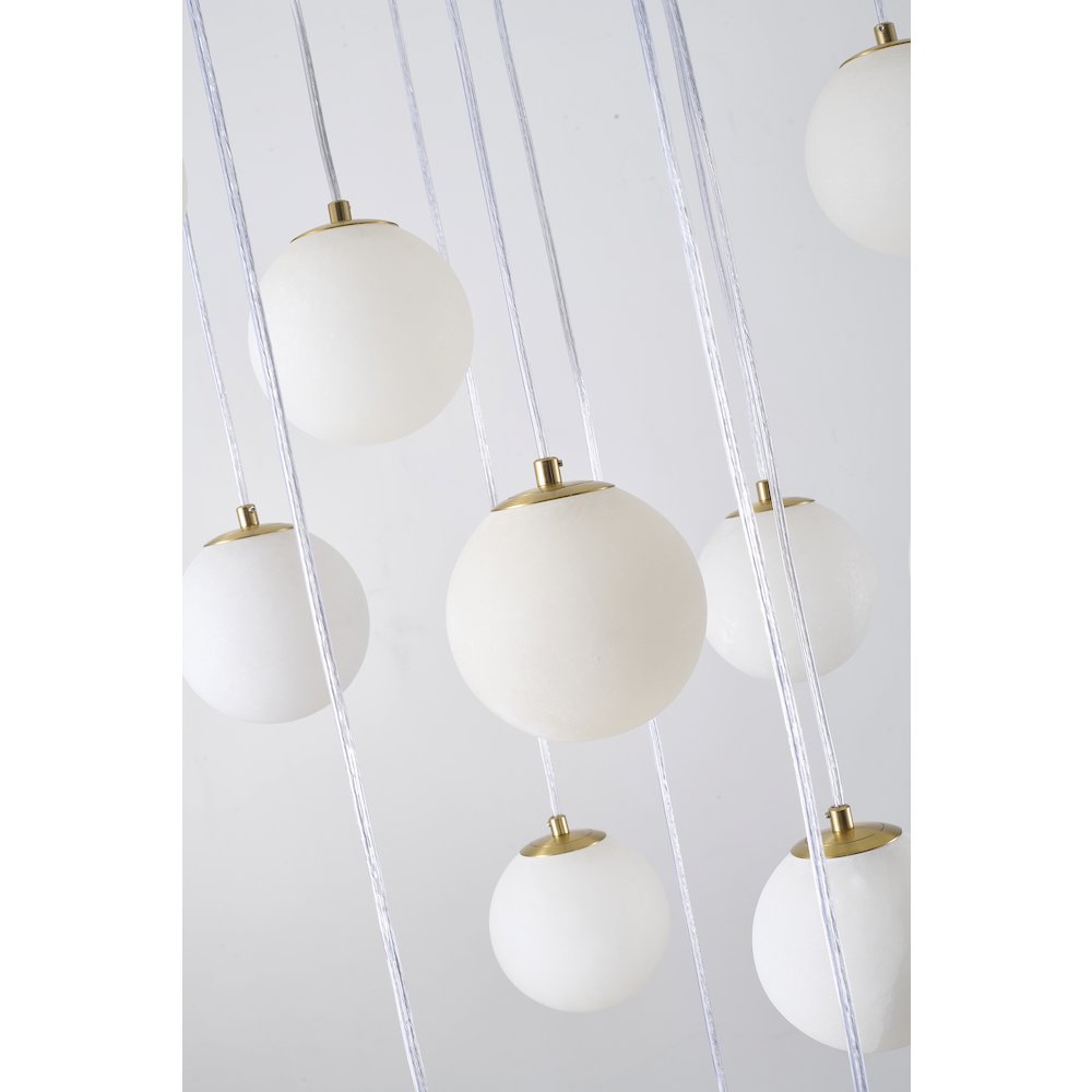 12-Light Brass Stainless Steel Chandelier With Alabaster Pendants