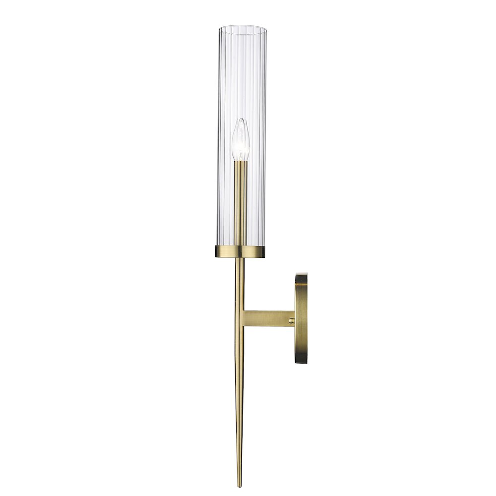 1-Light Gold Iron Wall Sconce With A Clear Glass Shade