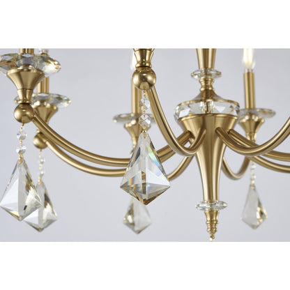 8-Light Satin Brass Chandelier With Clear And Champagne Crystals
