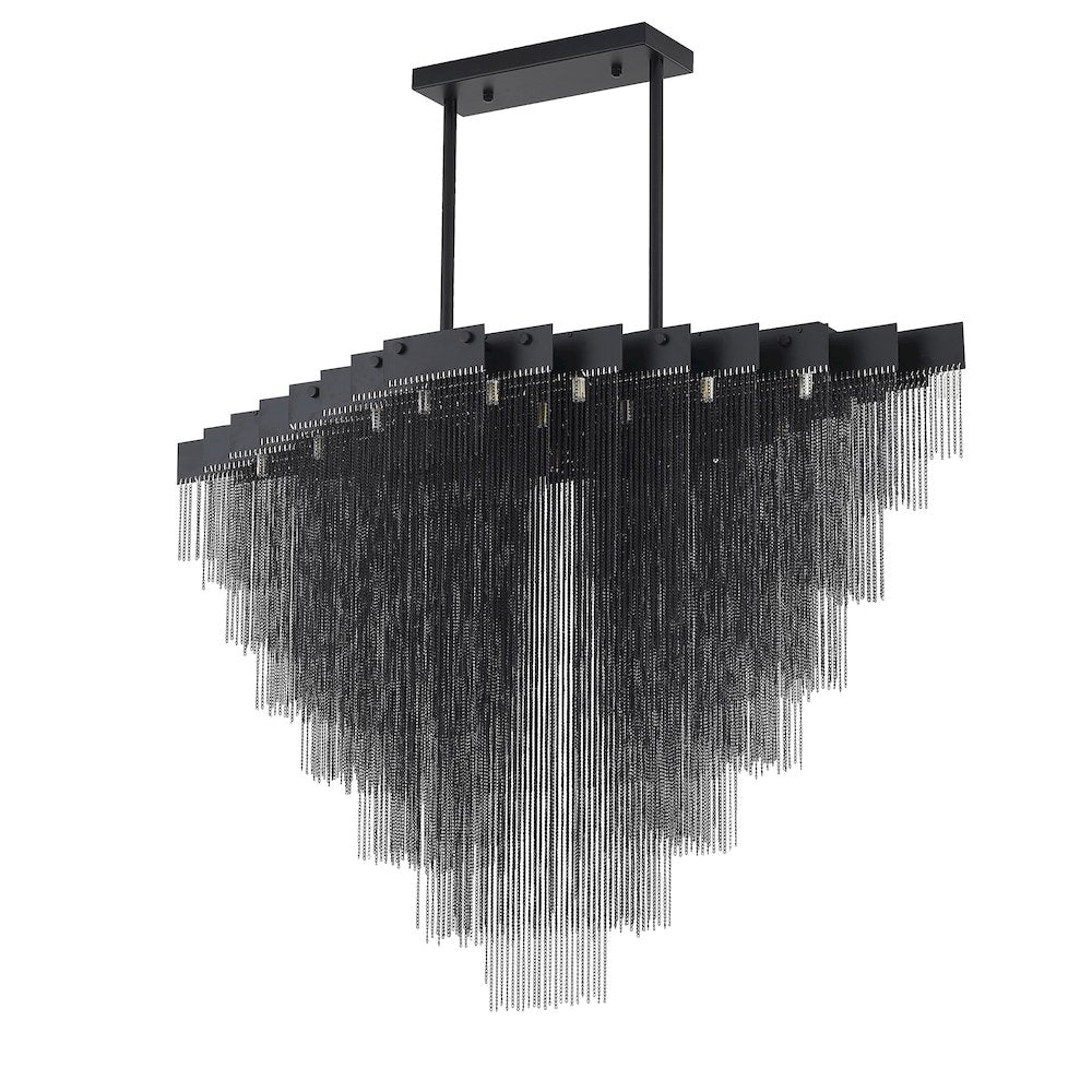 24-Light Satin Black Chandelier With Hanging Aluminum Chains