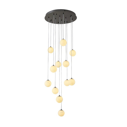 12-Light Black Stainless Steel Chandelier With Alabaster Pendants