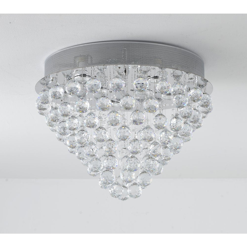 9-Light Chrome Flush Mount With Clear Crystals