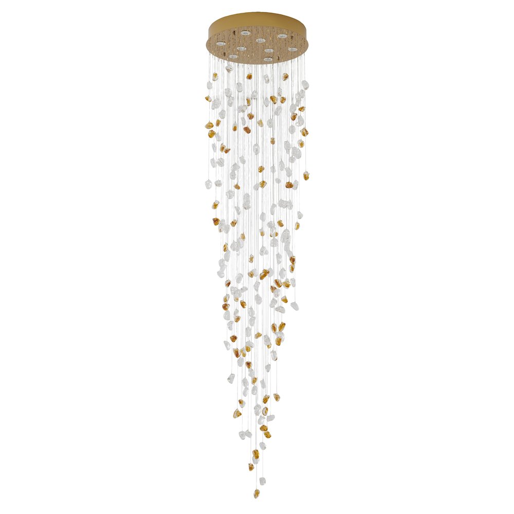 9-Light Brass Chandelier With Clear And Amber Glass Stones